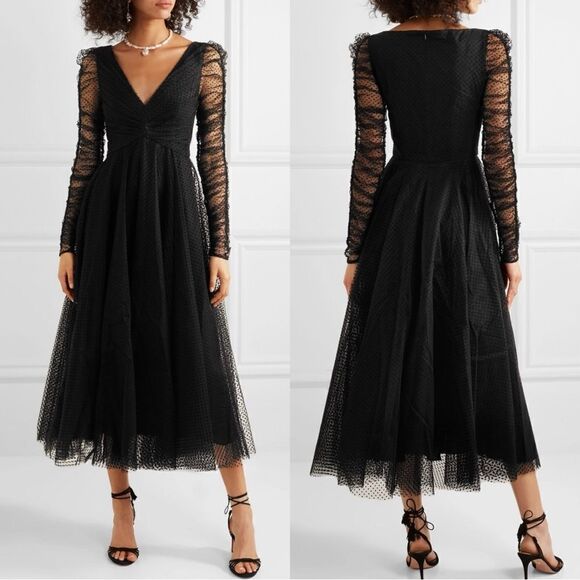 Zimmermann Charm Midi Black Dress Pleated Polka Dot Flocked Tulle Size S/M - Picture 1 of 12